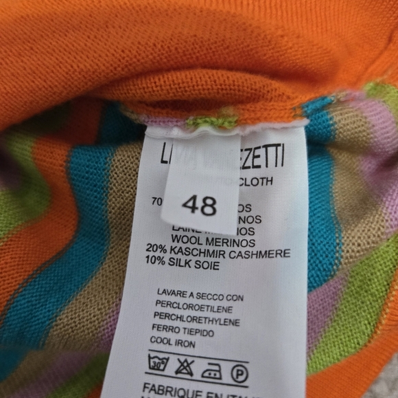 LIVIA VANEZETTI ITALY Wool/ Cashmere/Silk Orange Short Sleeve Top,Striped Back.M - Picture 9 of 12